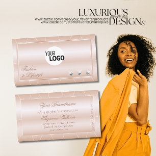 Carte De Visite Or Rose de luxe avec diamants et logo Exquise