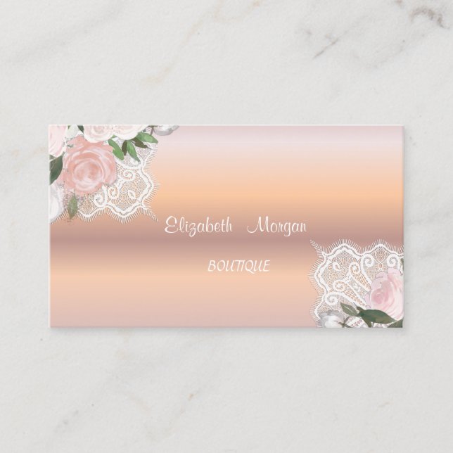 Carte De Visite Or rose, dentelle, fleurs aquarelle (Devant)