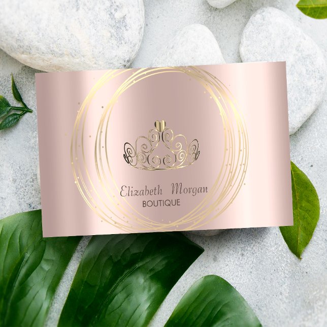 Carte De Visite Or Rose moderne élégant, Cercles d'or Couronne (Créateur téléchargé)