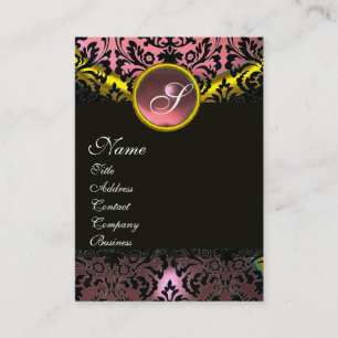 CARTE DE VISITE OR ROSE NOIR AMÉTHYSTE DAMASSÉ MONOGRAMME