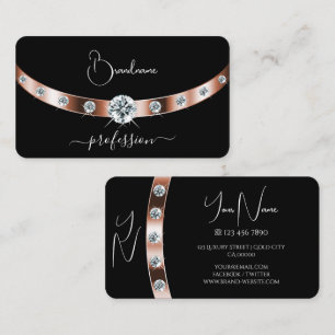 Carte De Visite Or Rose noir luxueux avec bijoux et monogramme