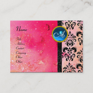 Carte De Visite OR ROSE PAILLETÉ DAMAS MONOGRAMME ,fuchsia bleu