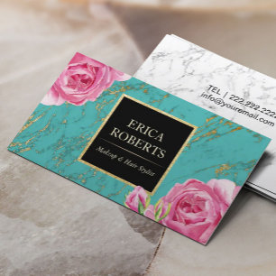 Carte De Visite Or turquoise floral moderne de coiffeur de