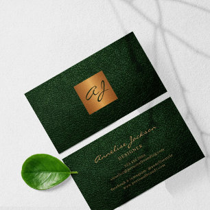 Carte De Visite Or vert unique monogramme