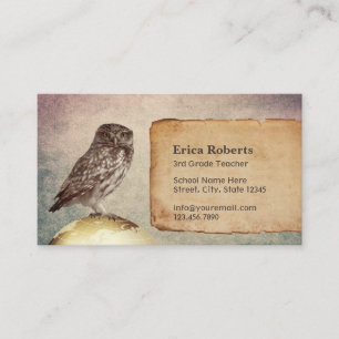 Carte De Visite Or vintage de hibou de professeur à la maison de