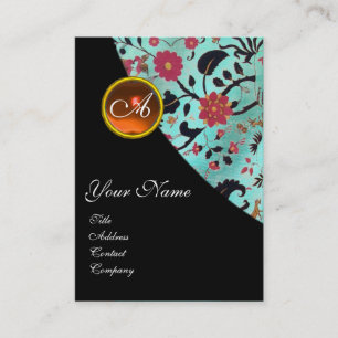 Carte De Visite ORANGE AGATE DAMASK MONOGRAM 2, fuchsia, rouge, ve