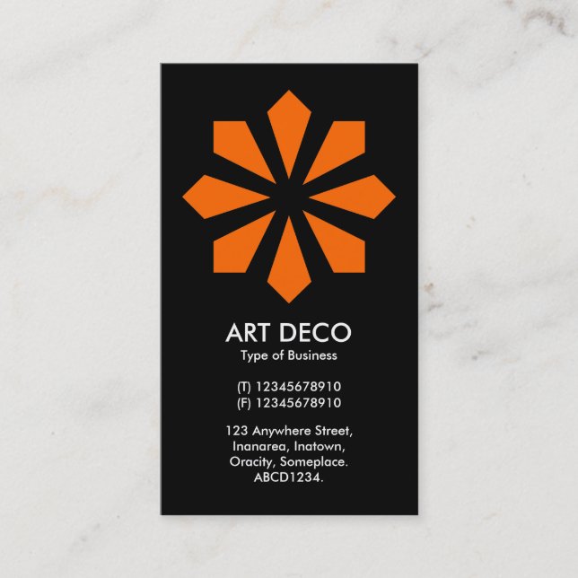 Carte De Visite Orange Art Déco - Etoile Fleur - Noir (Devant)
