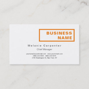 Carte De Visite Orange Blanc Minimaliste Moderne Plain Office