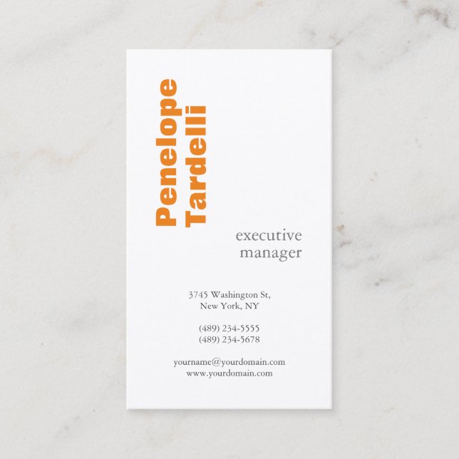 Carte De Visite Orange Blanc Moderne Simple Clair Premium Silk (Devant)