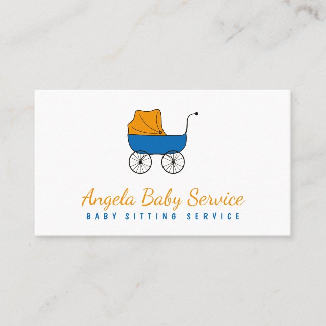 Carte De Visite Orange Blue Stroller Baby sitter Garderie crèche (Devant)