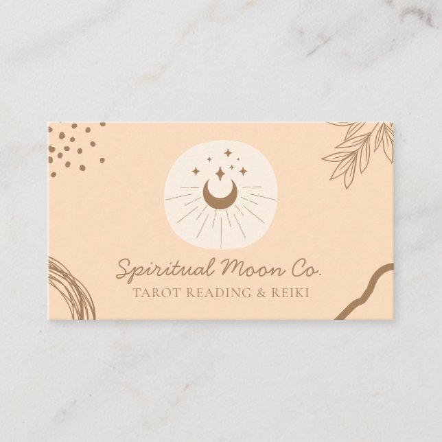 Carte De Visite Orange Blush Lune Étoiles Spirituel Reiki (Devant)