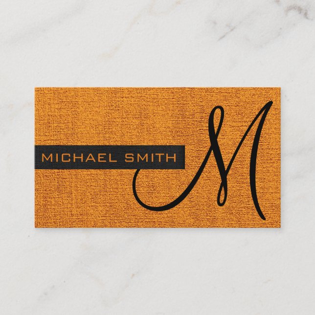 Carte De Visite Orange Canvas Elegant Monogramme (Devant)