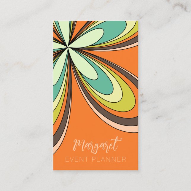 Carte De Visite Orange Daisy Event Planner Super 70 Hippie Flower (Devant)