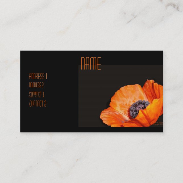 Carte de visite orange de pavot (Devant)