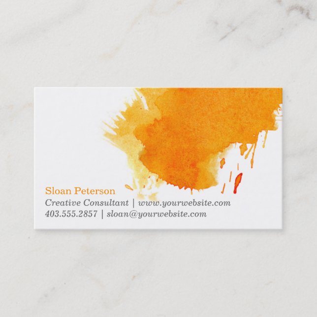 Carte de visite orange de tache de peinture (Devant)
