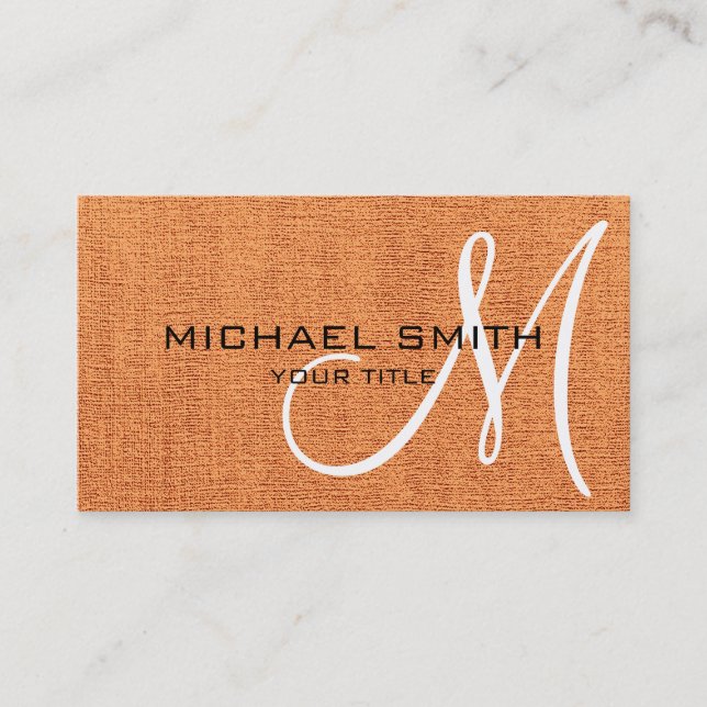 Carte De Visite Orange Elegant Monogramme Canvas Look (Devant)