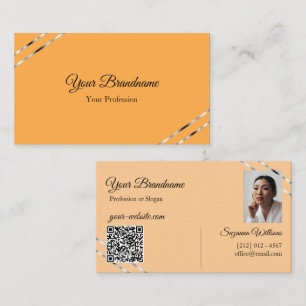 Carte De Visite Orange et pêche avec code QR photo lignes argentée
