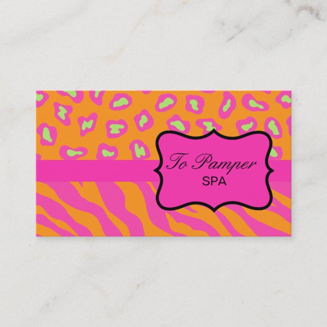 Carte De Visite Orange & Fuchsia Pink Zebra & Cheetah Skin personn (Devant)