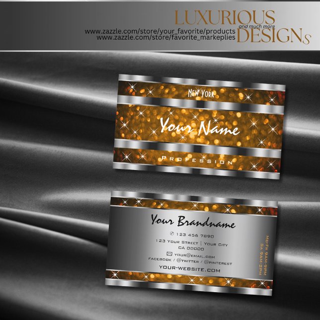 Carte De Visite Orange Gold Parties scintillant Étoiles Étincelles (Créateur téléchargé)