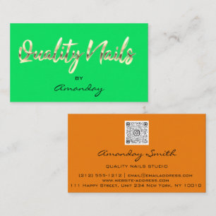 Carte De Visite Orange GreenGold Qualité Clou Script QRCode Logo