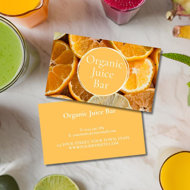 Carte De Visite Orange Juice Bar (Orange Juice Bar business cards for shops, dieticians, health food specialist or fruit sellers.)