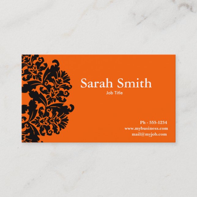 Carte de visite orange lumineux de damassé (Devant)