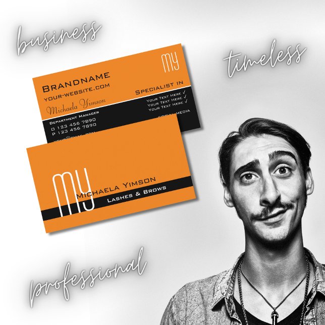Carte De Visite Orange moderne et noir avec Initiales Professionne (Créateur téléchargé)