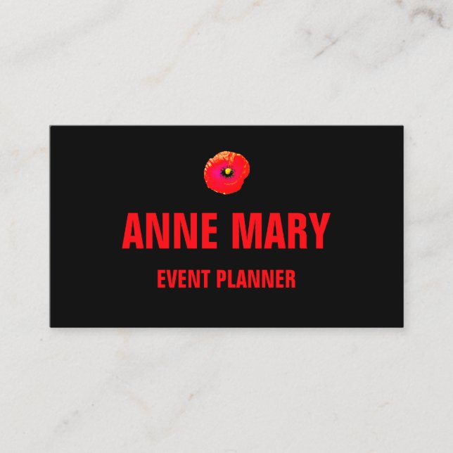 Carte De Visite Orange Peony Floral Custom Black Cool professionne (Devant)