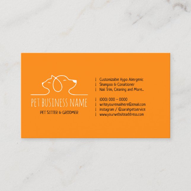 Carte De Visite Orange Petsitter chien et chat logo vétérinaire (Devant)