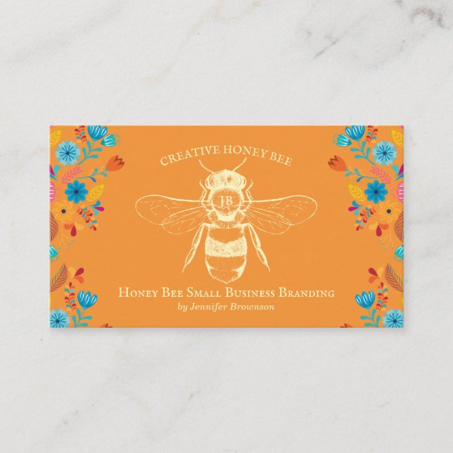 Carte De Visite Orange Rustique Style Miel Abee Apiary Farm (Devant)