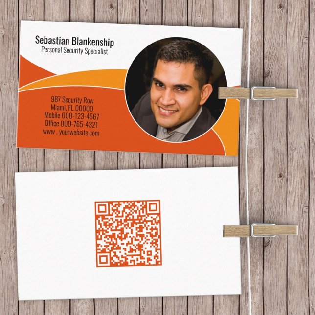 Carte De Visite Orange Security Professional Photo QR Code (Créateur téléchargé)