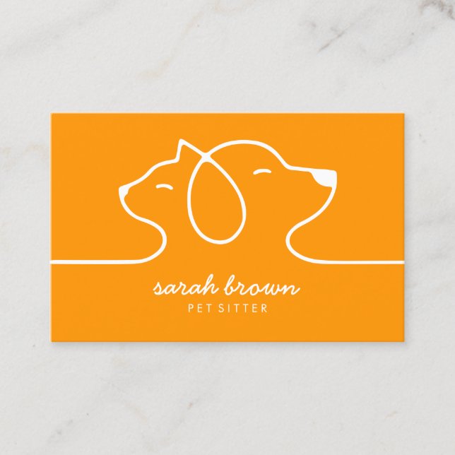 Carte De Visite Orange Simple Line Logo chat chien animal (Devant)