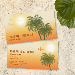 Carte De Visite Orange Sunset Tropical Palm Trees agent de voyage