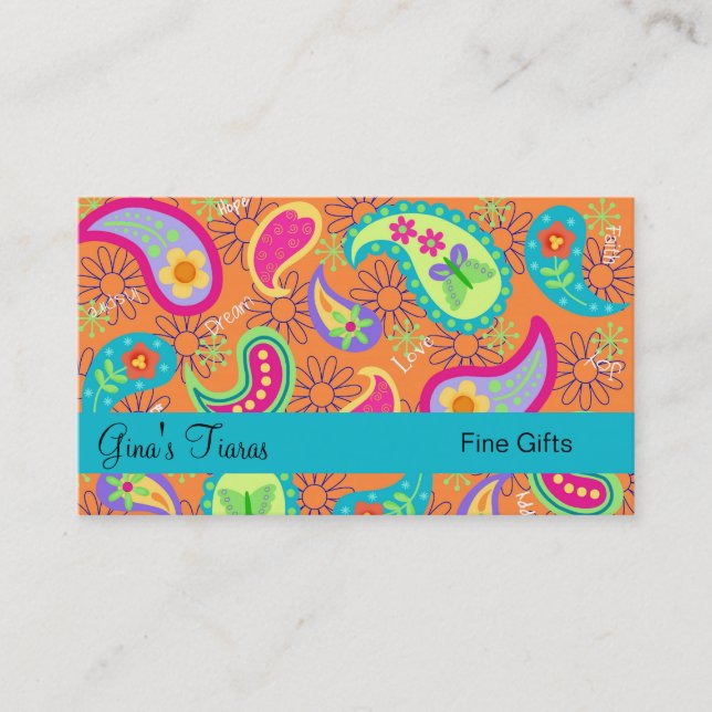 Carte De Visite Orange Turquoise Bleu Moderne Paisley Whimsy Motif (Devant)