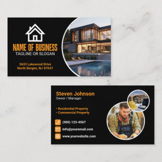 Carte De Visite Orange White Renovation Contractor Builder