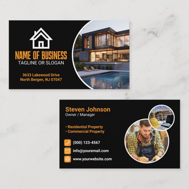 Carte De Visite Orange White Renovation Contractor Builder (Devant / Derrière)