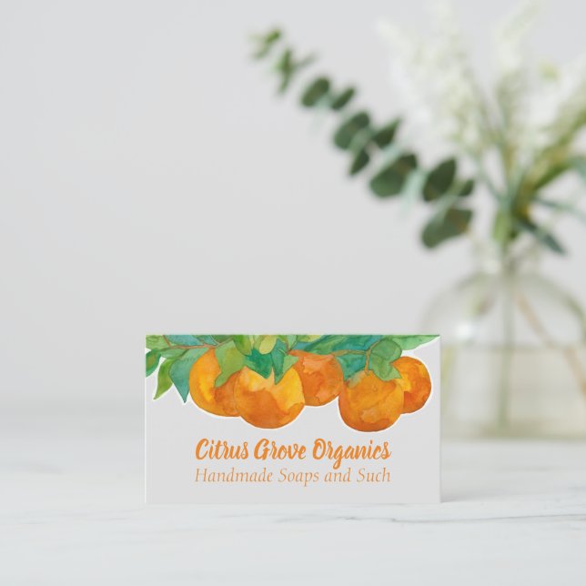 Carte De Visite Oranges Agrumes Fruits Aquarelle Organiques (Debout devant)
