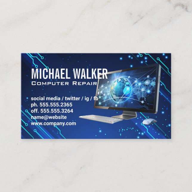 Carte De Visite Ordinateur IA | Support Technique | Matériel (Devant)