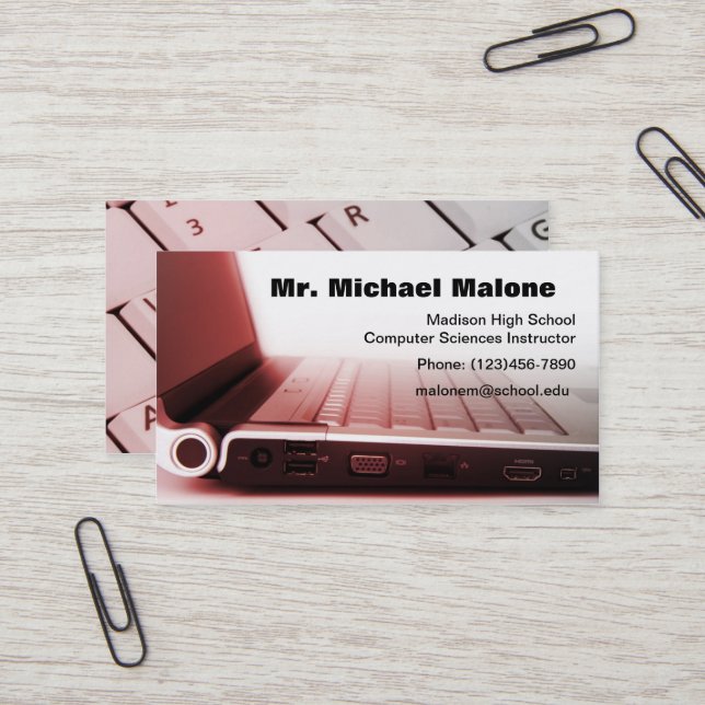 Carte De Visite Ordinateur portable Clavier Technicien Infos de l' (Devant/Arrière en situation)