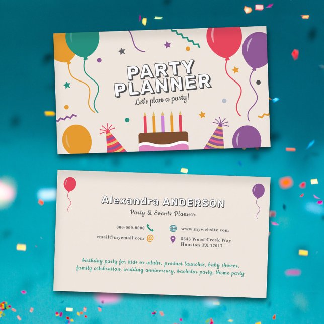 Carte De Visite Organisateur de Fête - Ballons (Balloons - Party Planner Business Card)