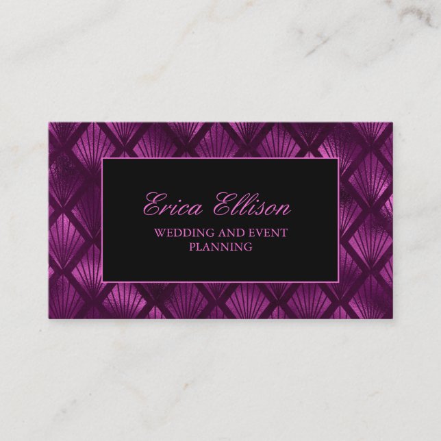 Carte De Visite Organisateur de mariage Art Déco violet élégant (Devant)