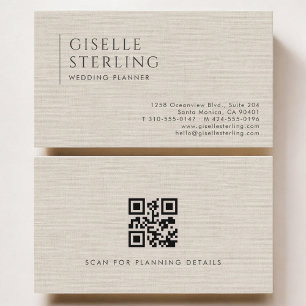 Carte De Visite Organisateur de Mariage Luxe Lin Neutral QR Code