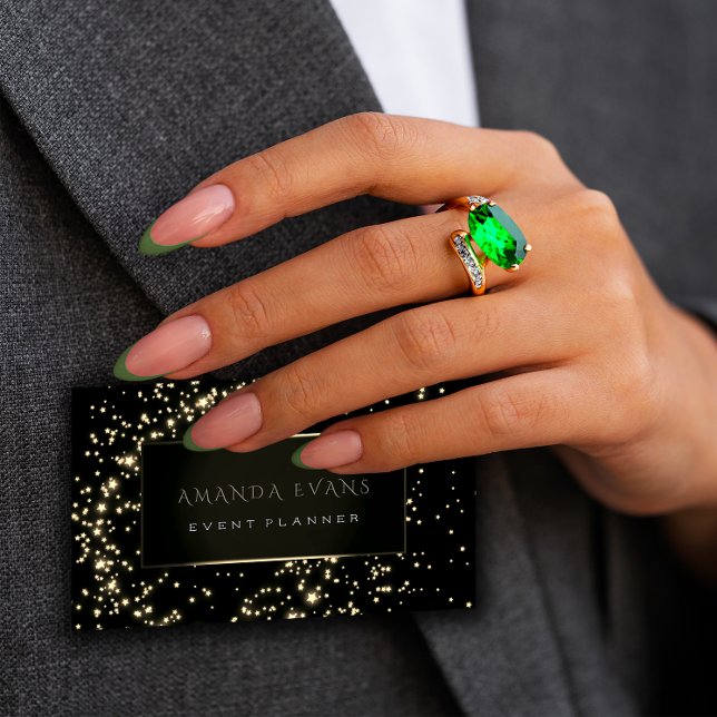 Carte De Visite Organisateur d'événements Black Frame Stars Gold S (Hair Mint Drip Glitter Coiffure Instagra Scissors Business Card)