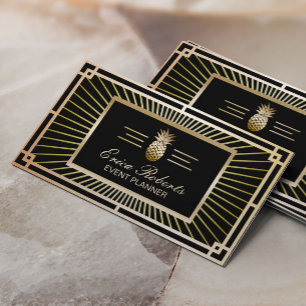 Carte De Visite Organisateur d'événements Vintage Gold Pineappo Ar