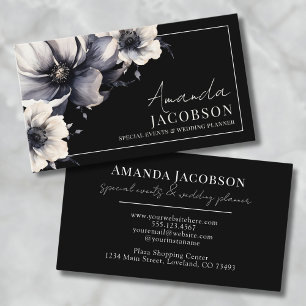 Carte De Visite Organisatrice de mariage Elegant Event Fleurs noir