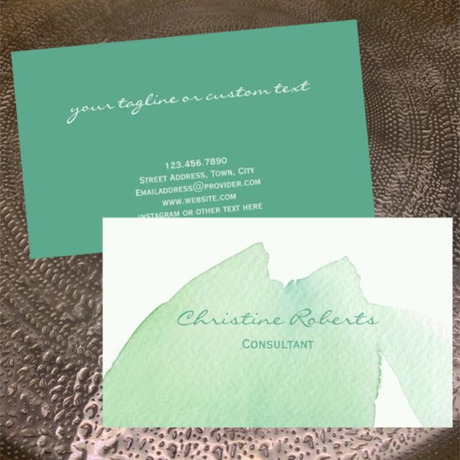 Carte De Visite Original Turquoise Aqua Watercolor Appelant (Light fresh green aqua watercolor original painted business card template, beautician, consultant.)
