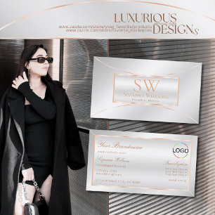 Carte De Visite Ornat or Rose argent avec Monogramme et Logo