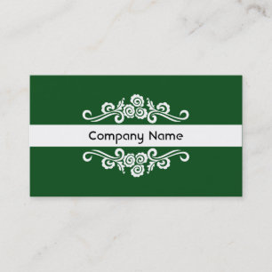 Carte De Visite Ornement - Blanc sur Vert foncé