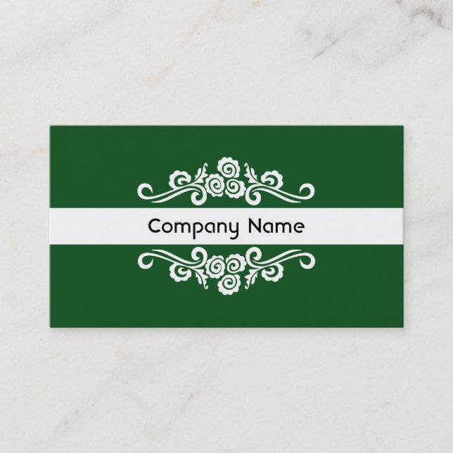 Carte De Visite Ornement - Blanc sur Vert foncé (Devant)