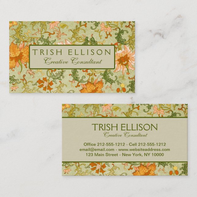 Carte De Visite Ornement Chinois Vintage Fleurs Jones (Devant / Derrière)